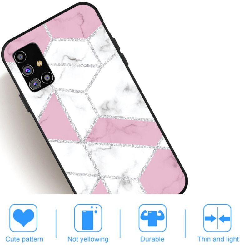 Cover Hoesje Samsung Galaxy M51 Roze Wit Telefoonhoesje Marmeren Glitter
