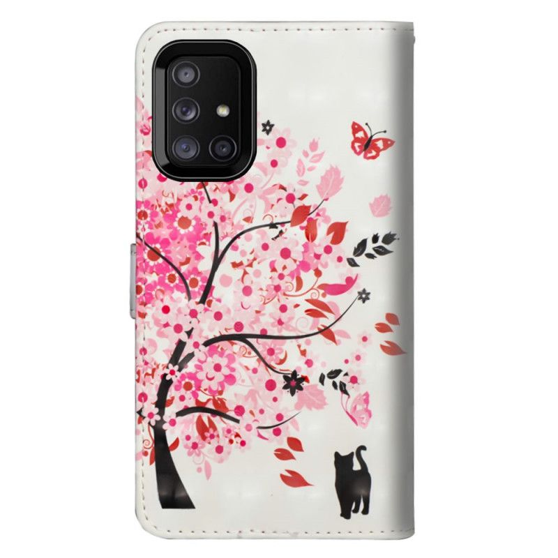 Flip Case Leren Samsung Galaxy M51 Lichtvlek Roze Boom