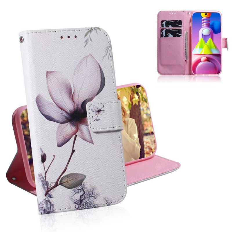 Flip Case Leren Samsung Galaxy M51 Oud Roze Bloem