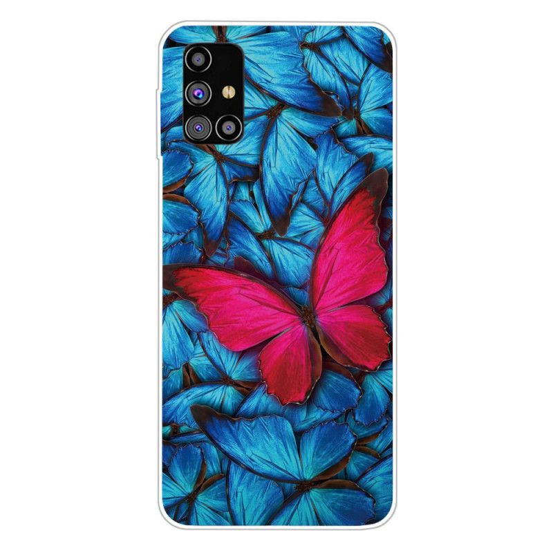 Hoesje Samsung Galaxy M51 Donkerblauw Zwart Flexibele Vlinders