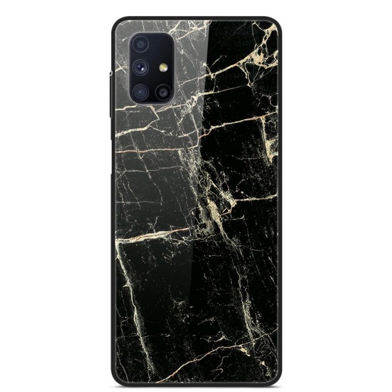 Hoesje Samsung Galaxy M51 Goud Zwart Gehard Glas Van Hoogwaardig Marmer