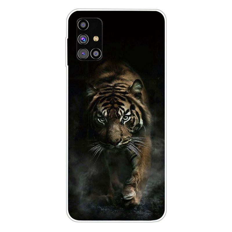 Hoesje Samsung Galaxy M51 Wit Zwart Flexibele Tijger