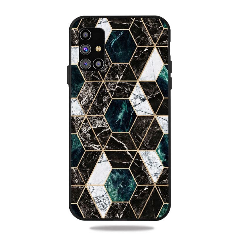 Hoesje Samsung Galaxy M51 Wit Zwart Marmerkleurige Geometrie