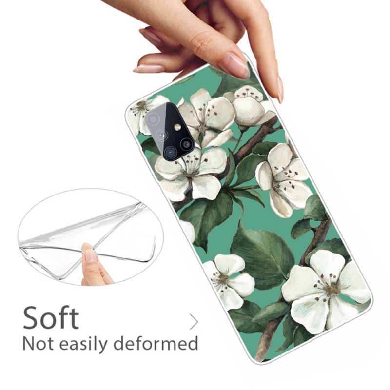 Hoesje voor Samsung Galaxy M51 Geschilderde Witte Bloemen