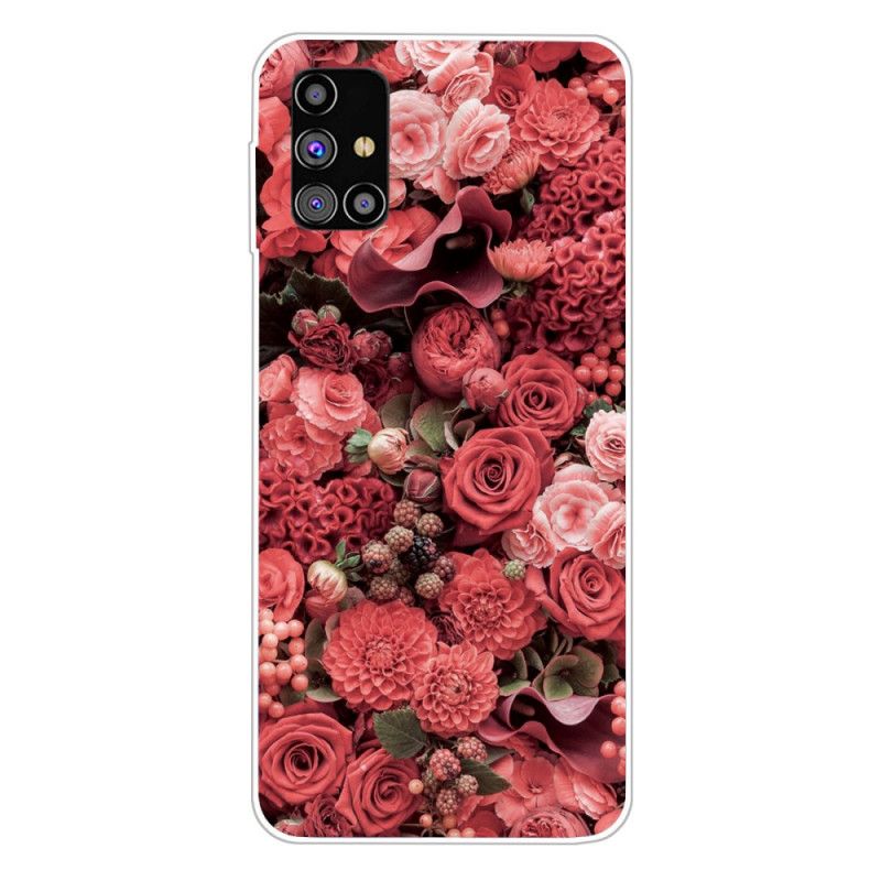 Hoesje voor Samsung Galaxy M51 Roze Rood Intense Bloemen