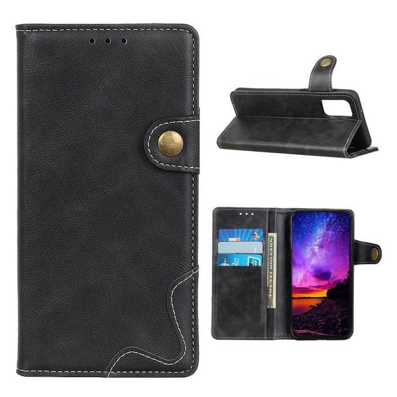 Leren Hoesje Samsung Galaxy M51 Rood Zwart Telefoonhoesje Artistieke Knoop En Stiksel