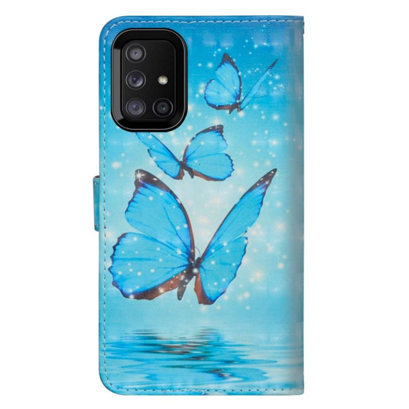 Leren Hoesje Samsung Galaxy M51 Vliegende Blauwe Vlinders