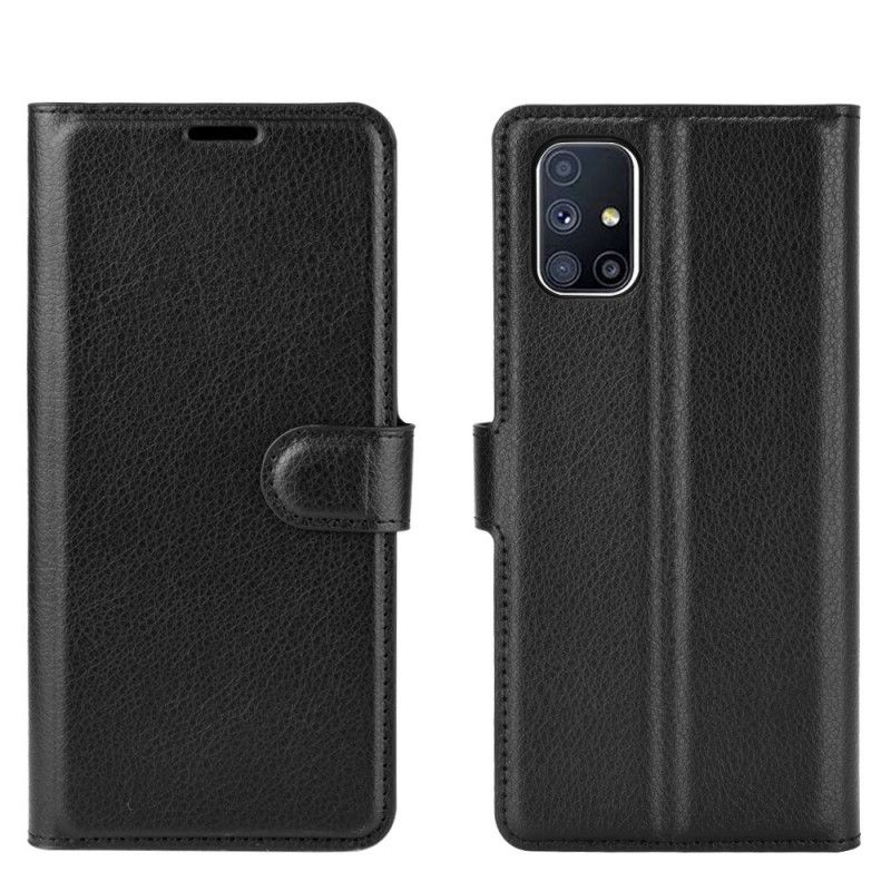 Leren Hoesje voor Samsung Galaxy M51 Wit Zwart Klassiek Lychee Leereffect