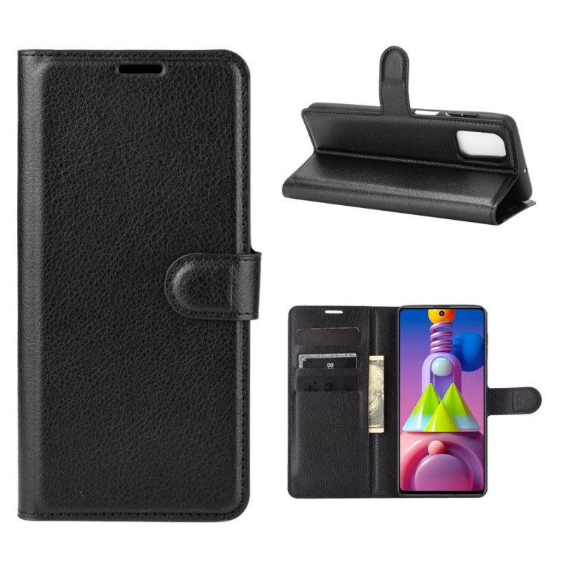 Leren Hoesje voor Samsung Galaxy M51 Wit Zwart Klassiek Lychee Leereffect