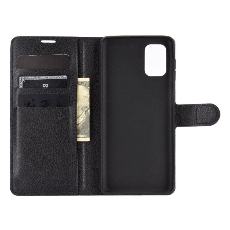 Leren Hoesje voor Samsung Galaxy M51 Wit Zwart Klassiek Lychee Leereffect