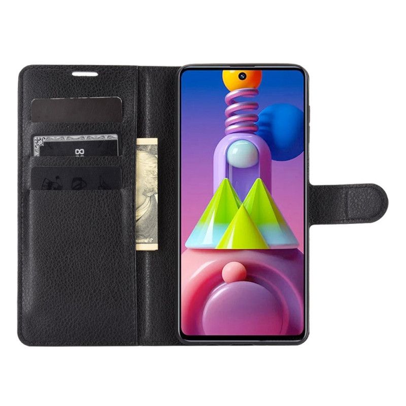 Leren Hoesje voor Samsung Galaxy M51 Wit Zwart Klassiek Lychee Leereffect