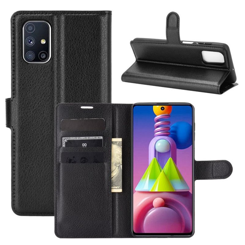 Leren Hoesje voor Samsung Galaxy M51 Wit Zwart Klassiek Lychee Leereffect