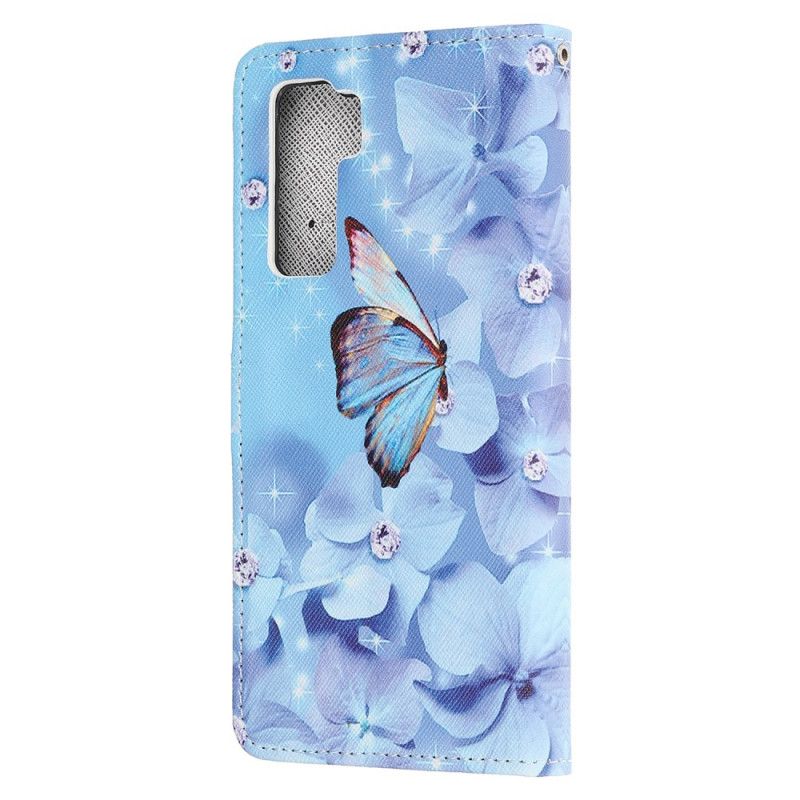 Bescherming Hoesje Huawei P40 Lite 5G Telefoonhoesje Diamanten Vlinders Met String