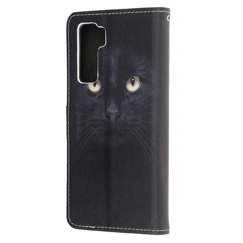 Bescherming Hoesje Huawei P40 Lite 5G Telefoonhoesje Zwarte Kattenogen Met String