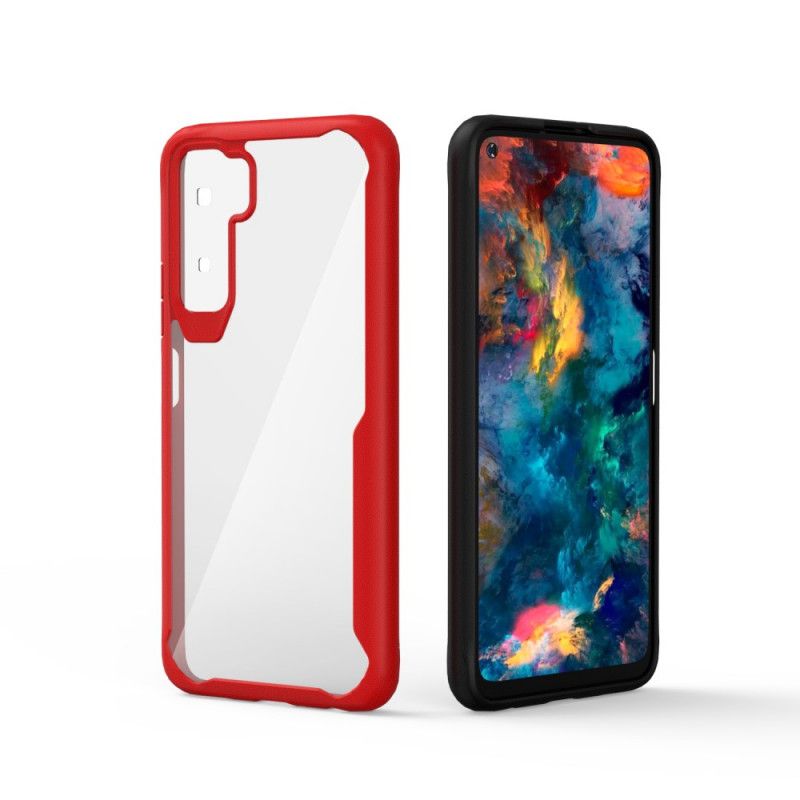 Case Hoesje Huawei P40 Lite 5G Rood Telefoonhoesje Hybride Afgeschuinde Rand