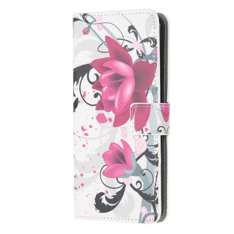Cover Folio-hoesje Huawei P40 Lite 5G Roze Magenta Telefoonhoesje Tropische Bloemen
