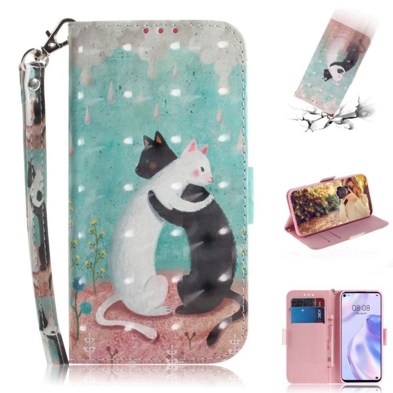 Cover Folio-hoesje Huawei P40 Lite 5G Telefoonhoesje Kattenvriendjes Met String