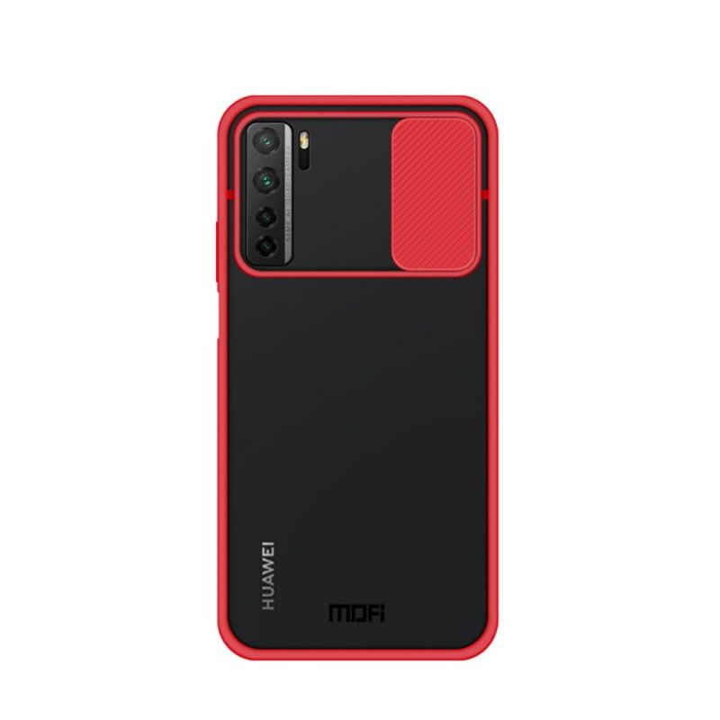 Cover Hoesje Huawei P40 Lite 5G Rood Zwart Telefoonhoesje Camshield Gekleurde Mofi-Randen