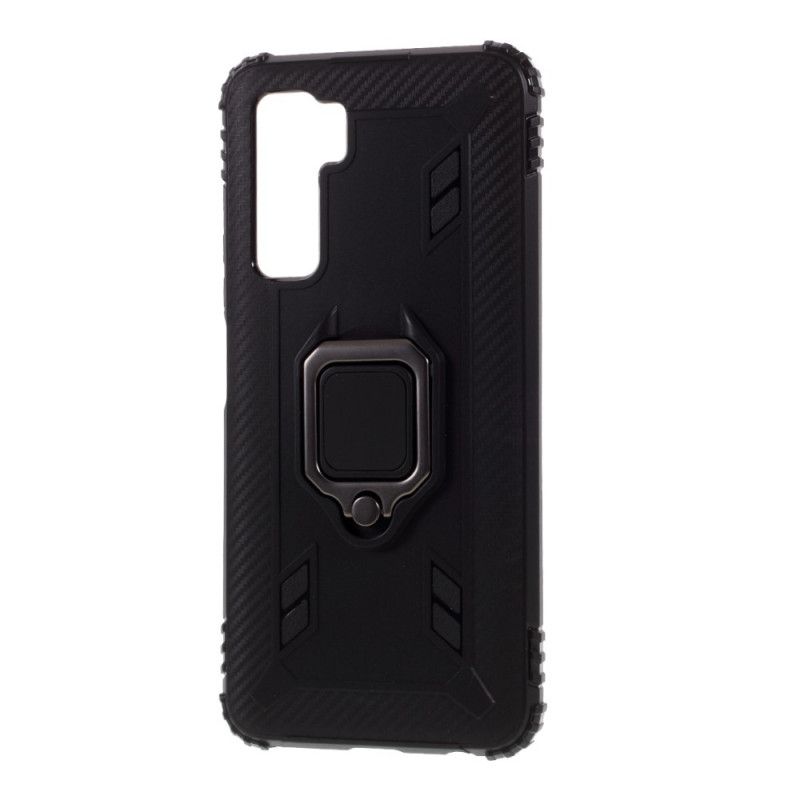 Cover Hoesje Huawei P40 Lite 5G Rood Zwart Telefoonhoesje Ring En Koolstofvezel