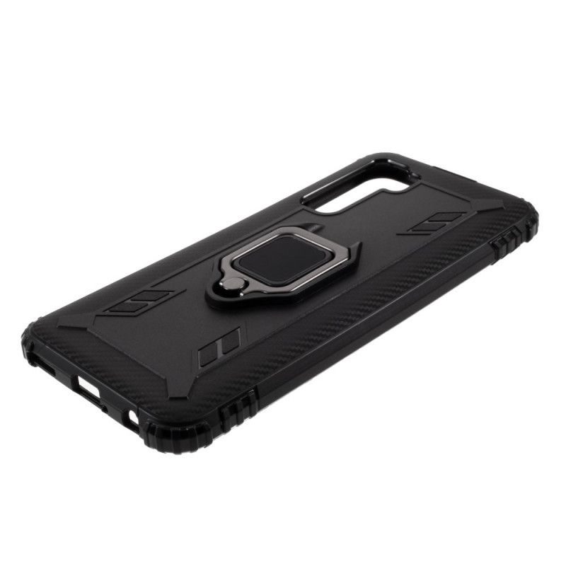 Cover Hoesje Huawei P40 Lite 5G Rood Zwart Telefoonhoesje Ring En Koolstofvezel