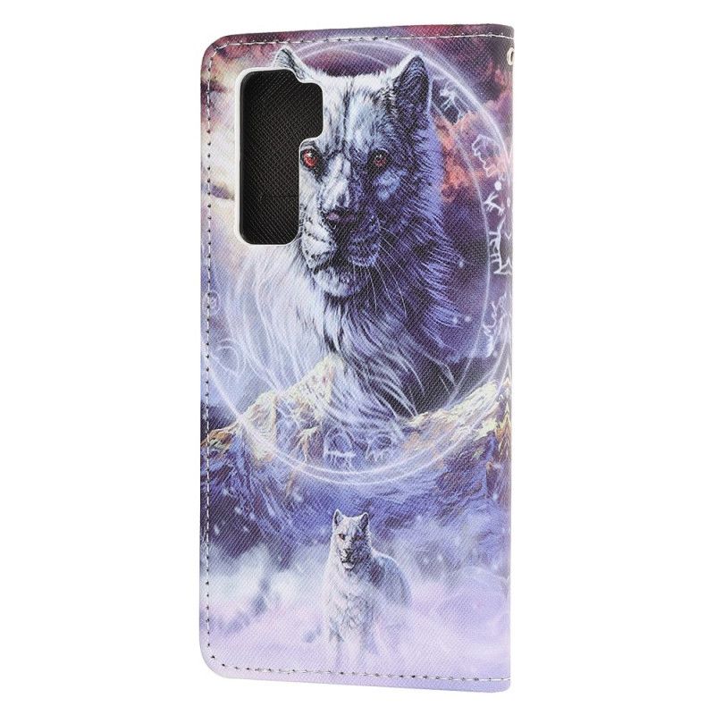 Flip Case Leren Huawei P40 Lite 5G Wolf In De Winter Met String