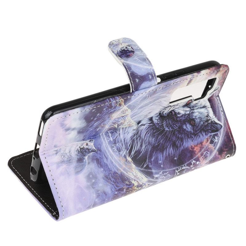 Flip Case Leren Huawei P40 Lite 5G Wolf In De Winter Met String