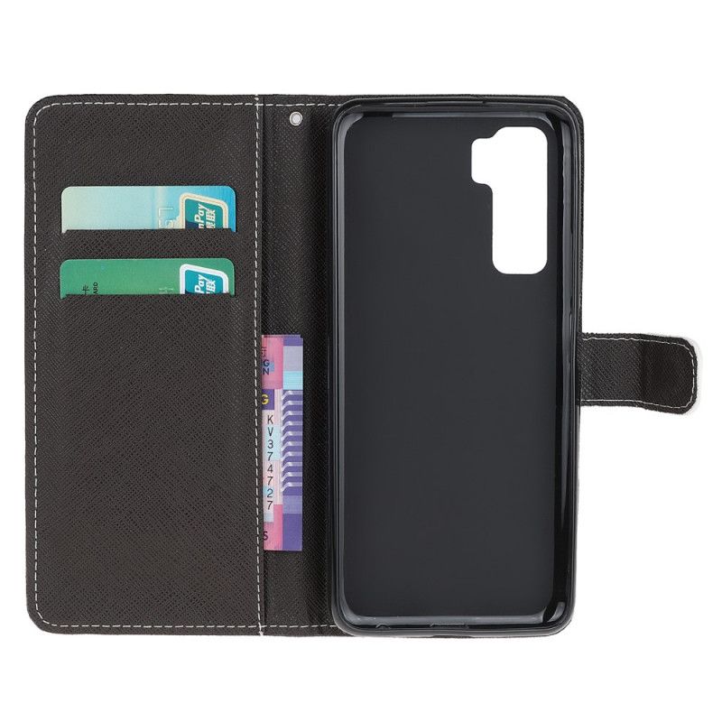 Flip Case Leren Huawei P40 Lite 5G Wolf In De Winter Met String