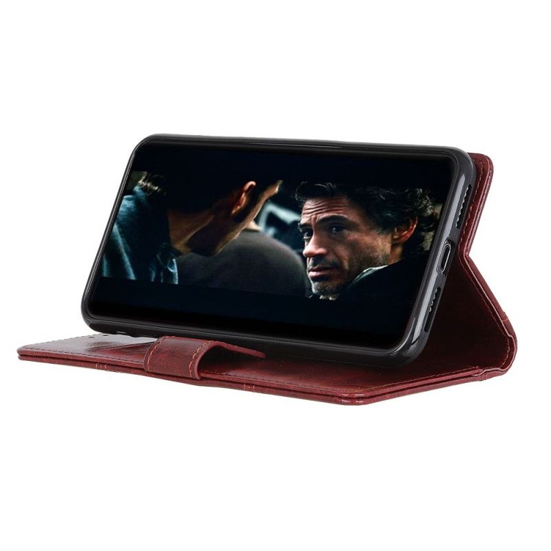 Leren Hoesje Huawei P40 Lite 5G Rood Zwart Vintage Klinknagelversie