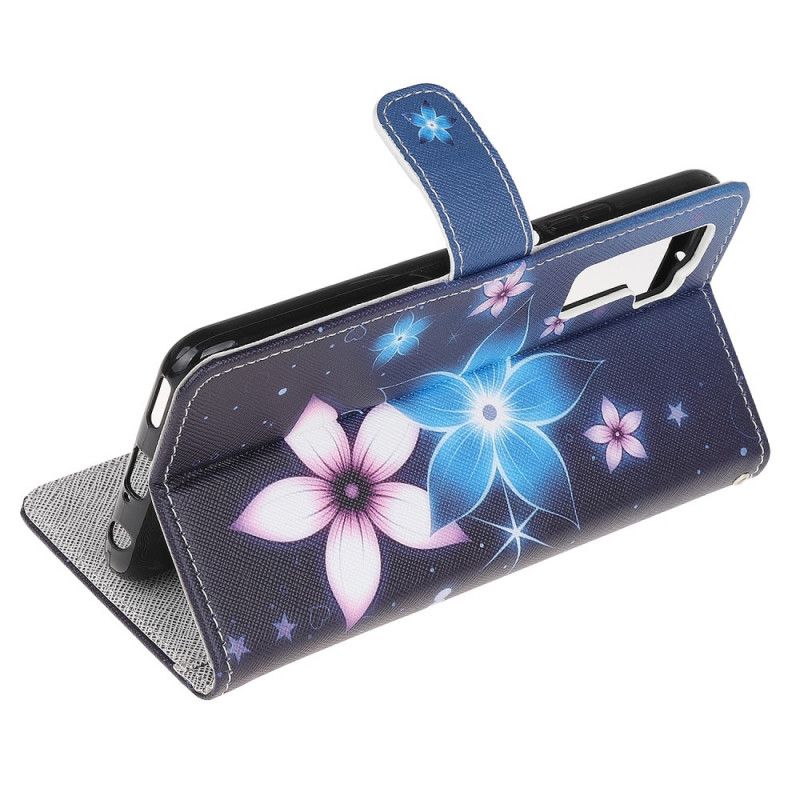 Leren Hoesje Huawei P40 Lite 5G Telefoonhoesje Maanbloemen Met String