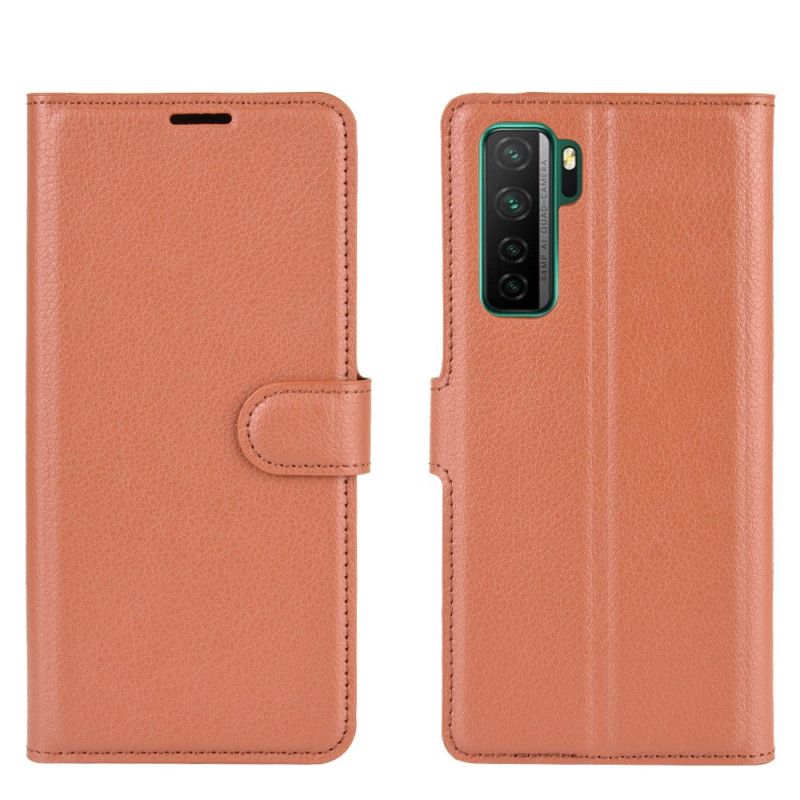 Leren Hoesje Huawei P40 Lite 5G Wit Zwart Klassiek Lychee Kunstleer
