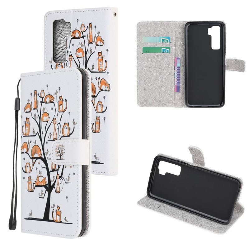 Leren Hoesje voor Huawei P40 Lite 5G Funky String Katten
