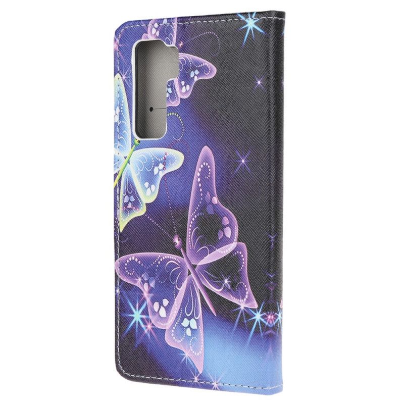 Leren Hoesje voor Huawei P40 Lite 5G Paars Lichtblauw Vlinders En Bloemen
