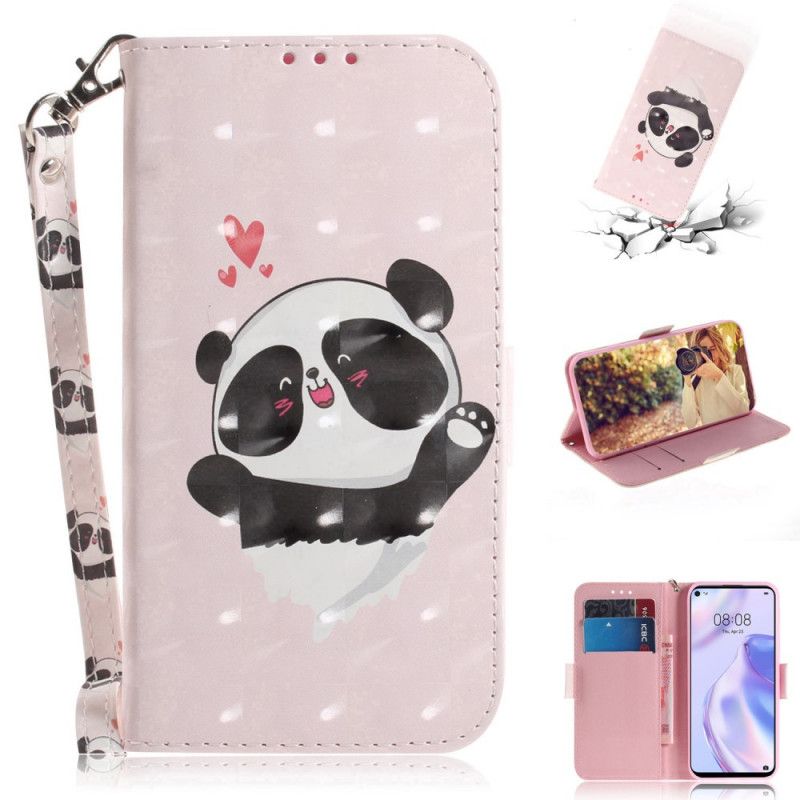 Leren Hoesje voor Huawei P40 Lite 5G Panda Love Met String