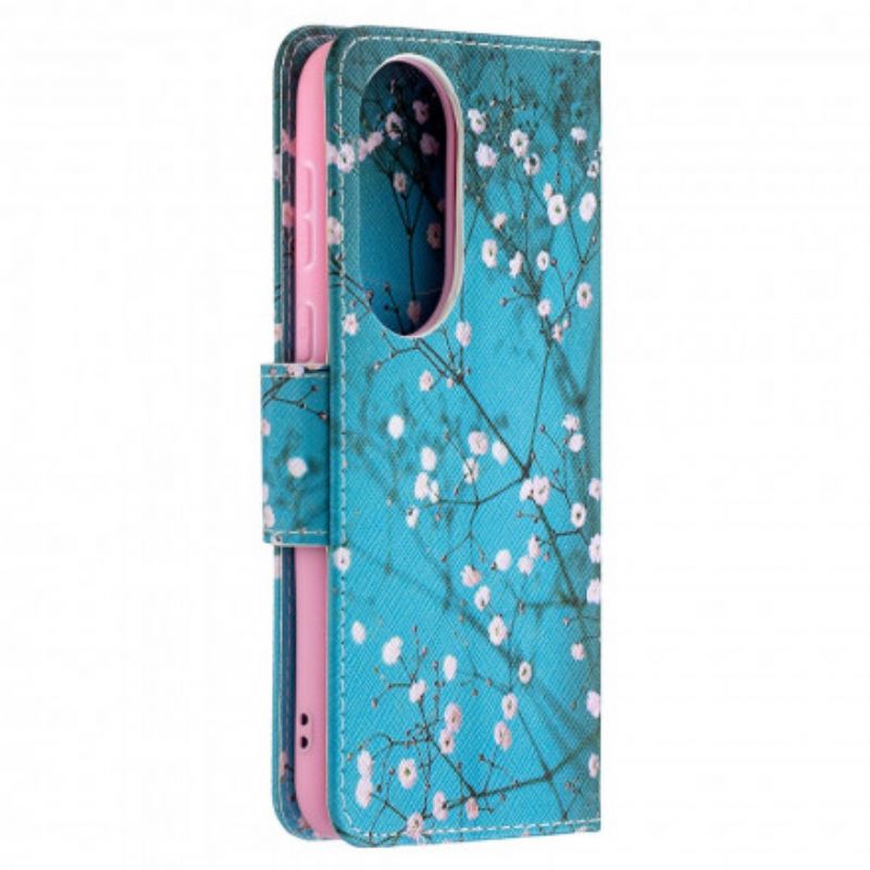 Leren Hoesje Huawei P50 Bloeiende Boom Bescherming Hoesje