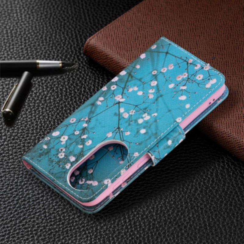 Leren Hoesje Huawei P50 Bloeiende Boom Bescherming Hoesje