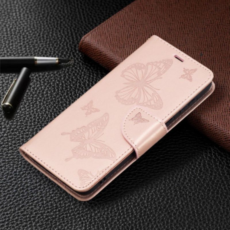 Leren Hoesje Huawei P50 Vlinders En Schuine Klep