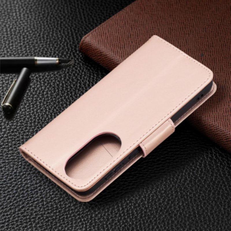 Leren Hoesje Huawei P50 Vlinders En Schuine Klep
