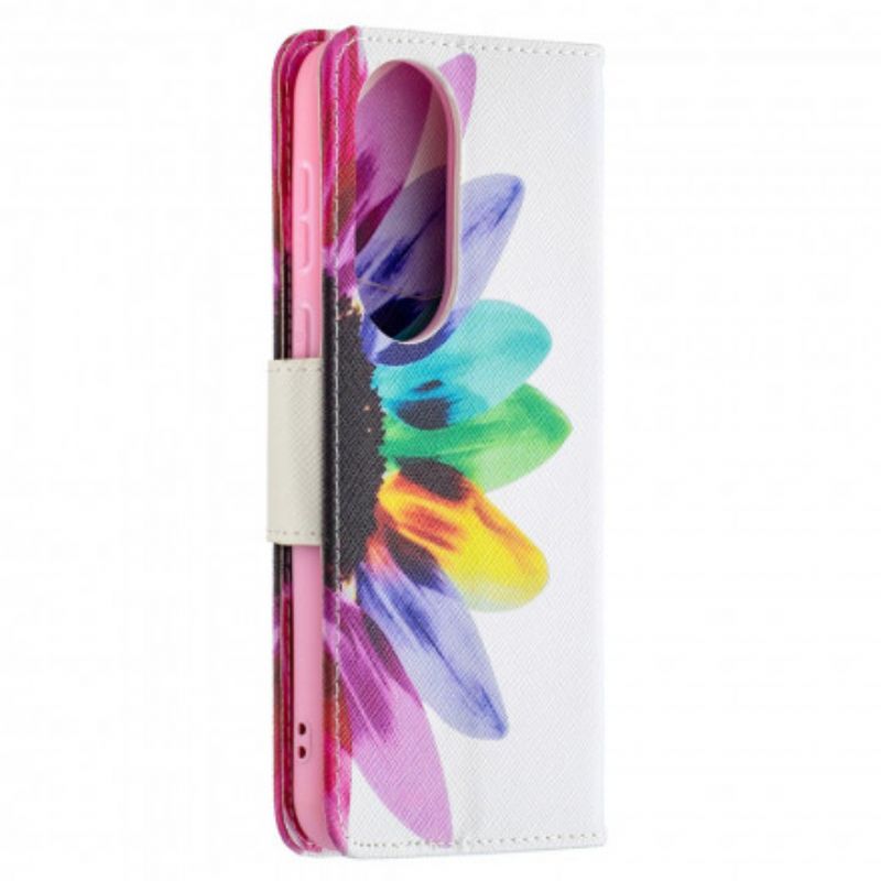 Leren Hoesje Voor Huawei P50 Bloem Aquarel