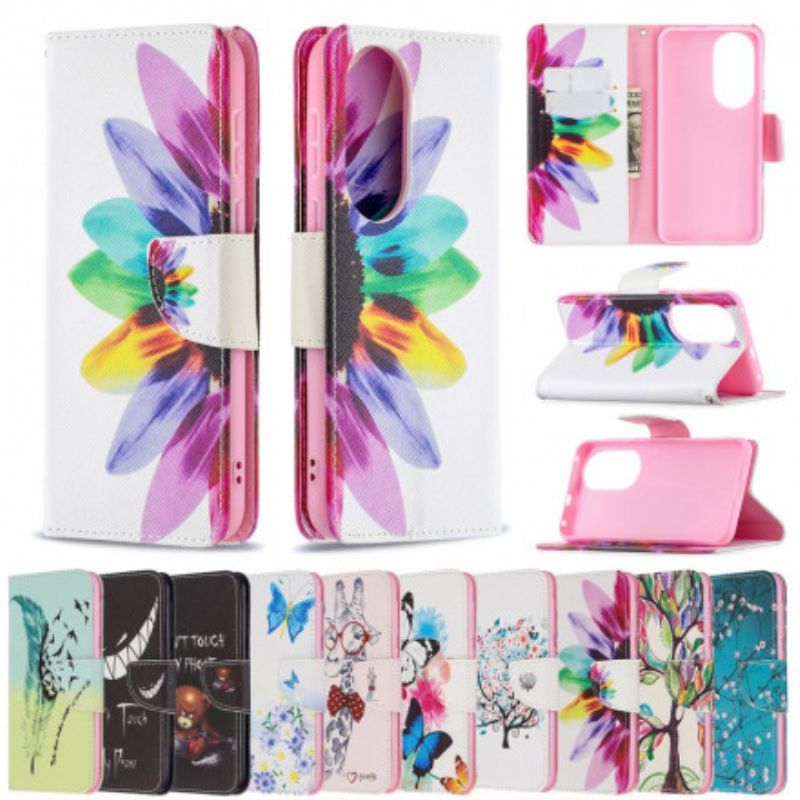 Leren Hoesje Voor Huawei P50 Bloem Aquarel