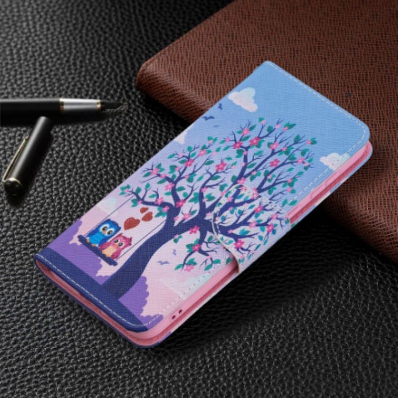 Leren Hoesje Voor Huawei P50 Uilen Op De Schommel