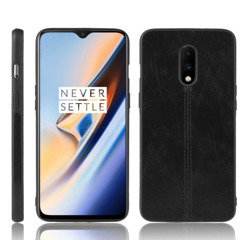 Hoesje voor OnePlus 7 Rood Zwart Gestikt Leereffect