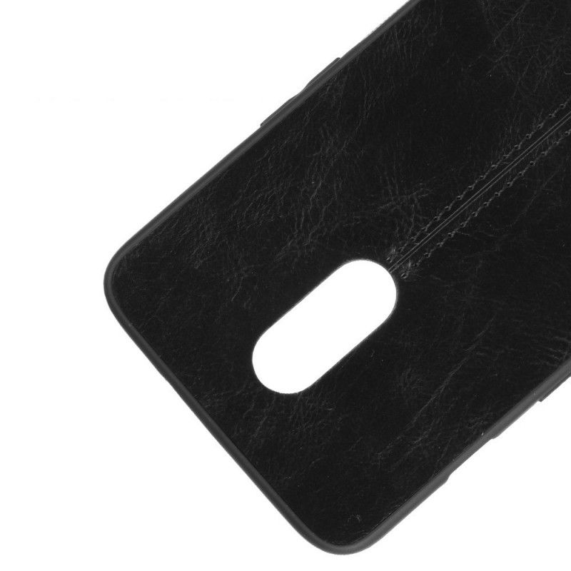 Hoesje voor OnePlus 7 Rood Zwart Gestikt Leereffect