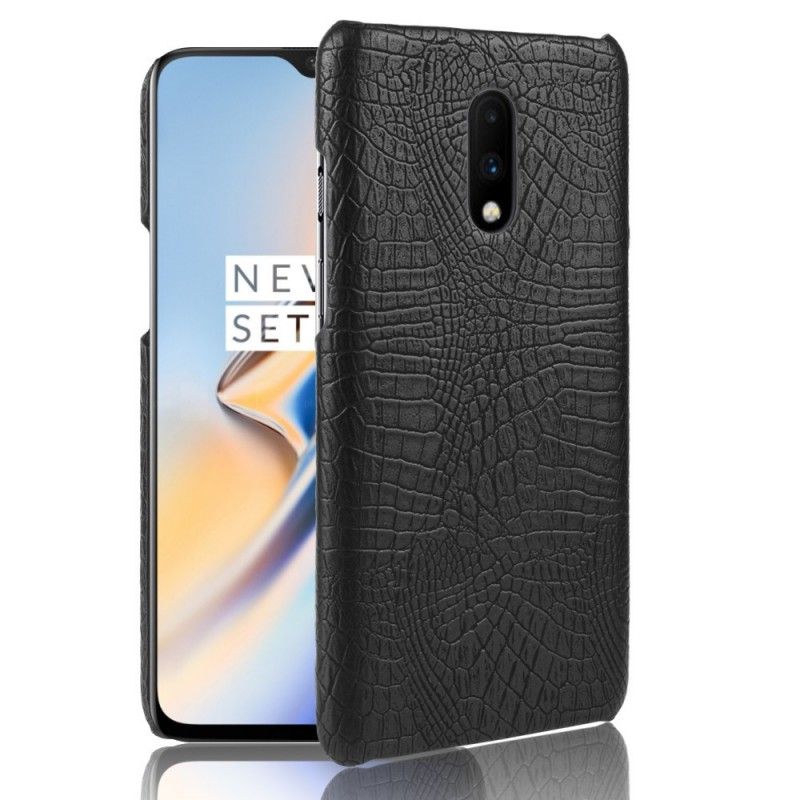 Hoesje voor OnePlus 7 Wit Zwart Effect Van Krokodillenhuid