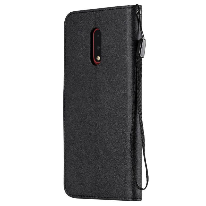 Leren Hoesje OnePlus 7 Zwart Leereffect Met Riem