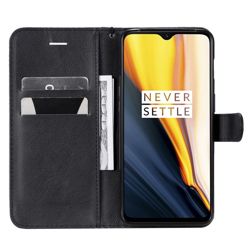 Leren Hoesje OnePlus 7 Zwart Leereffect Met Riem