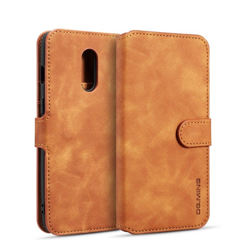 Leren Hoesje voor OnePlus 7 Grijs Zwart Dg. Retro Ming