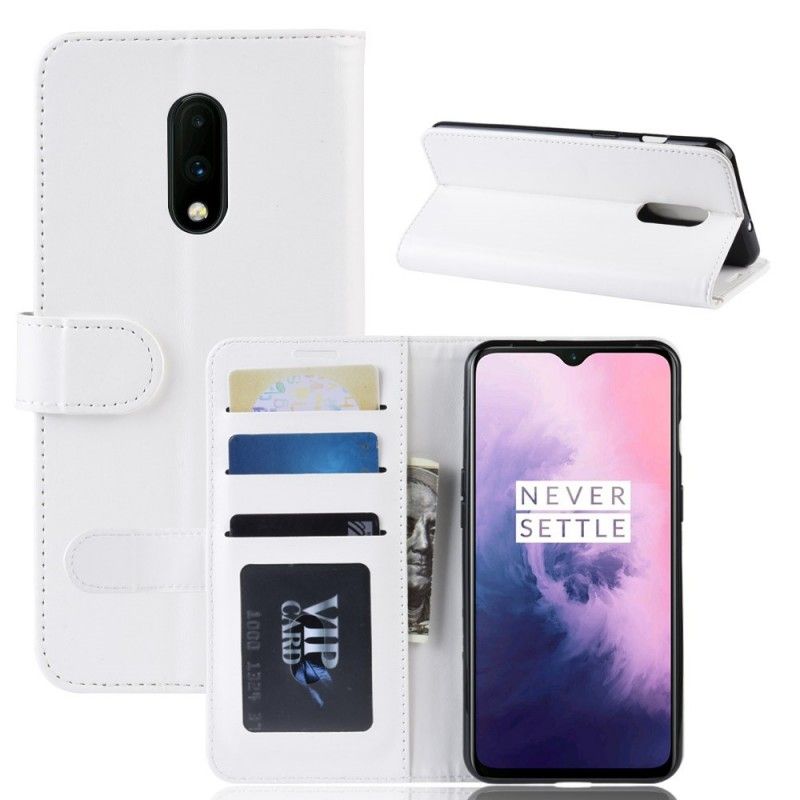 Leren Hoesje voor OnePlus 7 Wit Zwart High-End Kunstleer