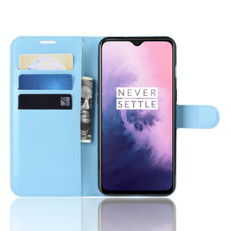 Leren Hoesje voor OnePlus 7 Wit Zwart Retro Lychee-Effect