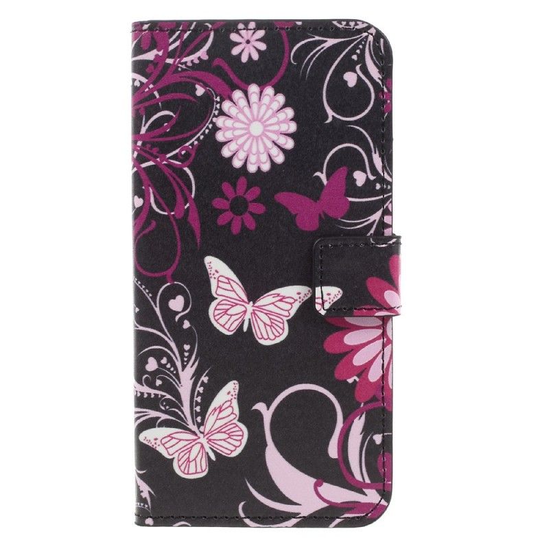 Cover Folio-hoesje Samsung Galaxy A3 2017 Wit Zwart Telefoonhoesje Vlinders En Bloemen