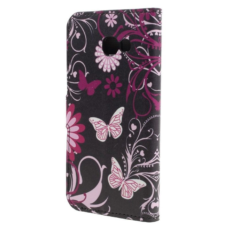 Cover Folio-hoesje Samsung Galaxy A3 2017 Wit Zwart Telefoonhoesje Vlinders En Bloemen